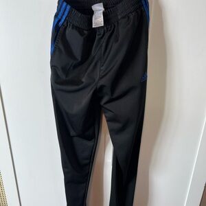Adidas Kids Black Joggers with Blue Stripes. Size Large 14/16